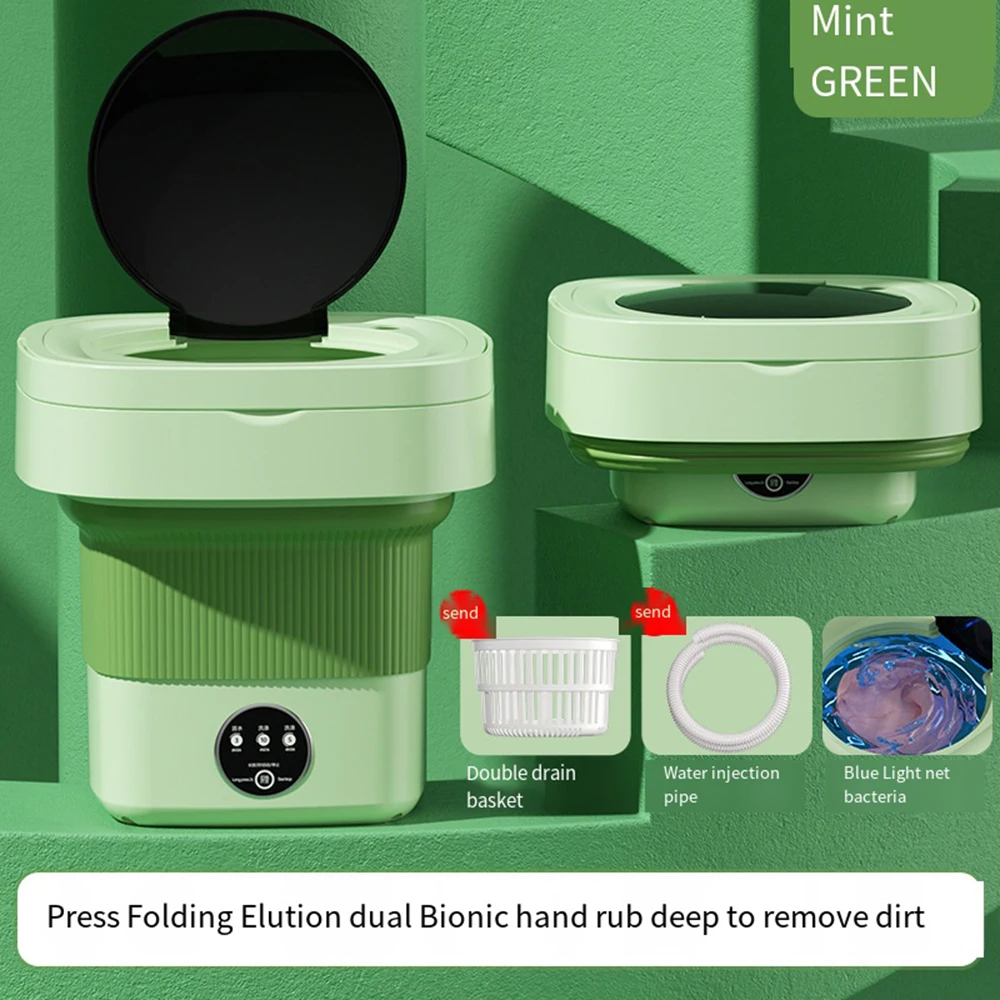  REALN Ultrasonic Portable Washer Machine, Bucket Laundry  Machine, Foldable Small Washing Machine Mini Clothes Washer with  Dehydration Basket- 5 Modes (Color : Green) : Appliances