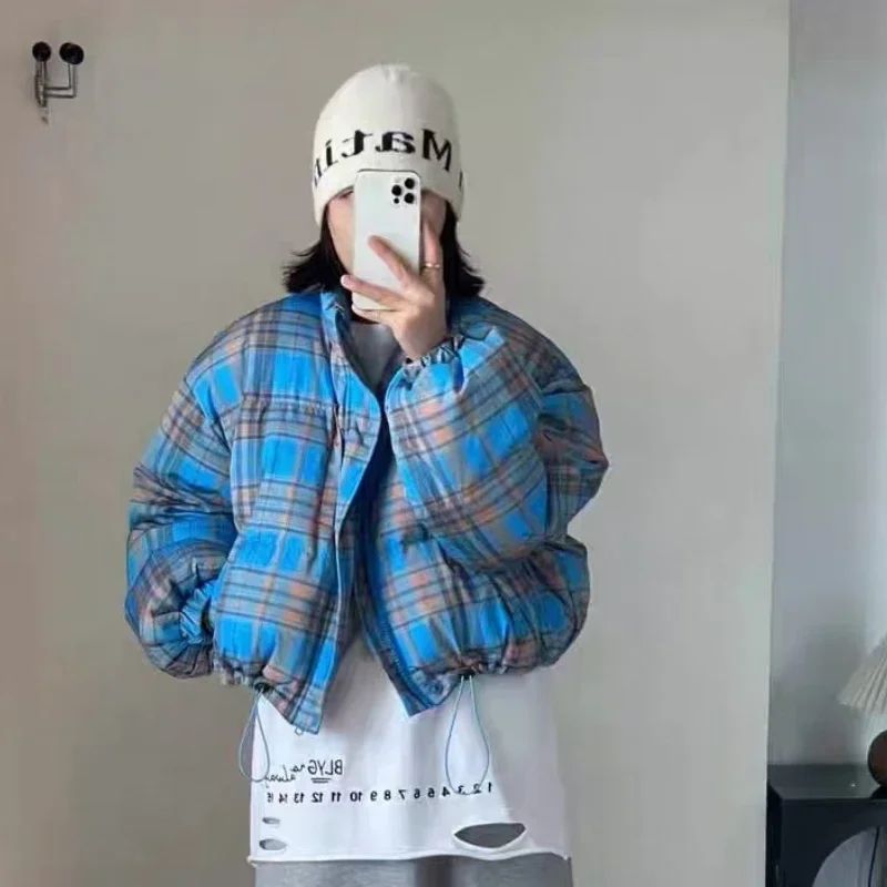 Fashion Plaid Women's Winter Down Jacket Short Small Coats White Duck Down Padding New Outerwear Korea College Style Jacket