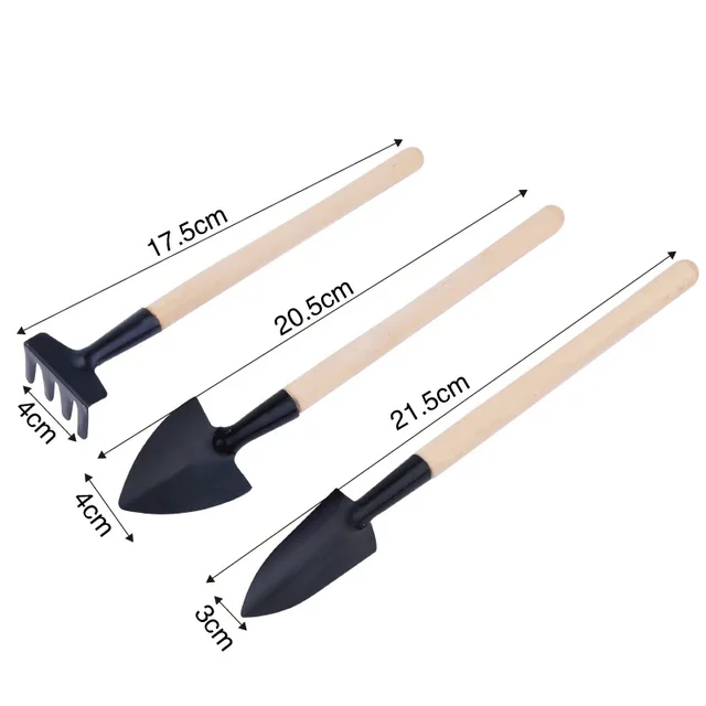 3 pcs/set Mini Portable Gardening Tool Metal Head Shovel Rake Spade Plant Garden Soil Raising Flowers Wooden Handle Tool Set 6