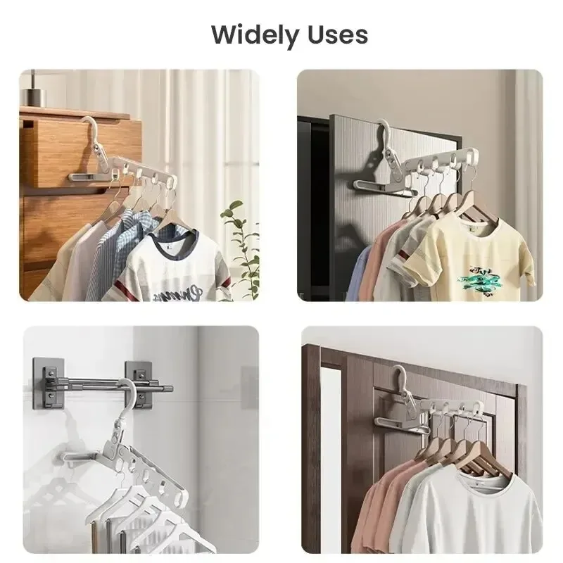 Portable Foldable Travel Hanger Folding Cloth Drying Rack Travel Hanger Hanging Rack with 5Holes for Hotel Multi-function Hanger