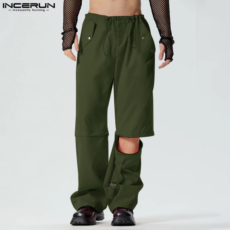 

American Style New Men Deconstructive Cargo Zipper Design Pants Casual Fashionable Solid Drawstring Pantalons S-5XL INCERUN 2023