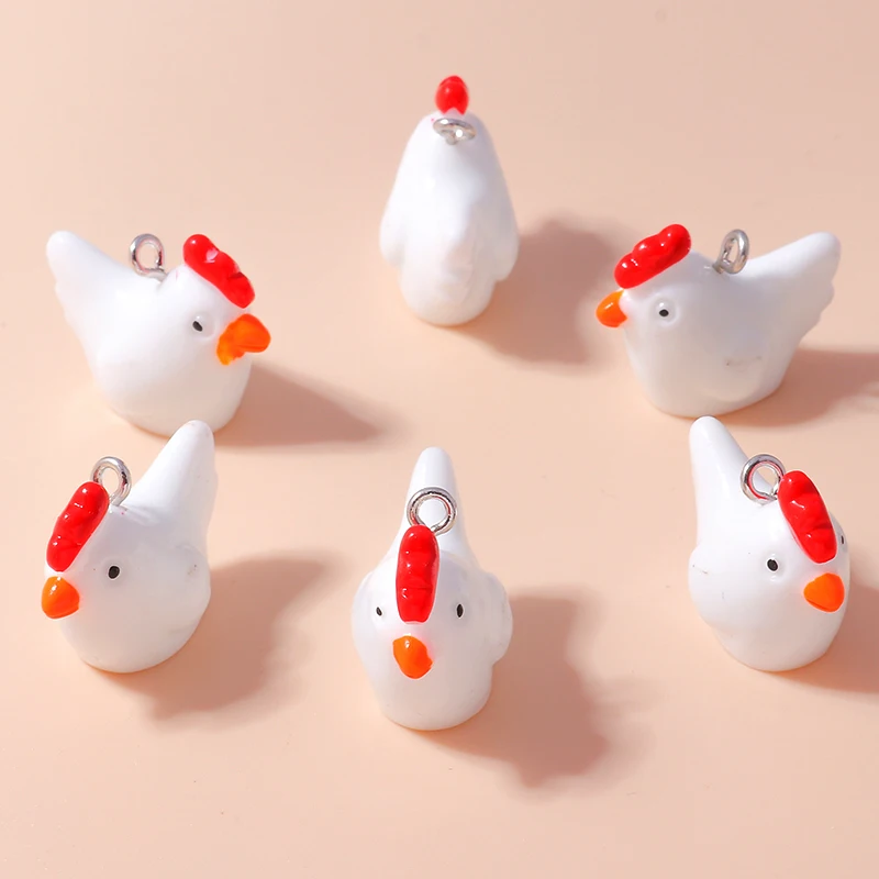 Leslie 10 stücke schöne Imitation Harz 3d Huhn Charms Kawaii Hahn Anhänger für DIY Schmuck Herstellung Ohrringe Armbänder Zubehör