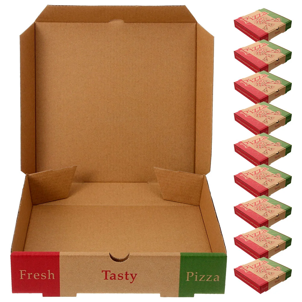 10 Pcs Pizza Box Thickened Paper Containers Restaurant Takeaway Disposable Food Boxes Storage Keep Fresh Packaging Trays Pizza
