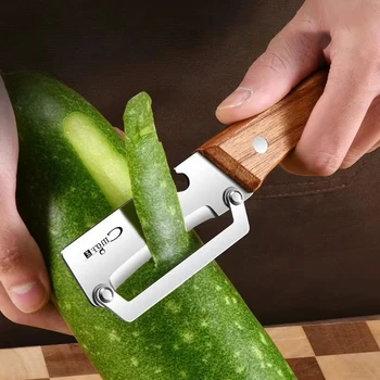 1pcs Stainless steel peeler with wooden handle for peeling and slicing fruits and vegetables | Durable and smooth operation 1