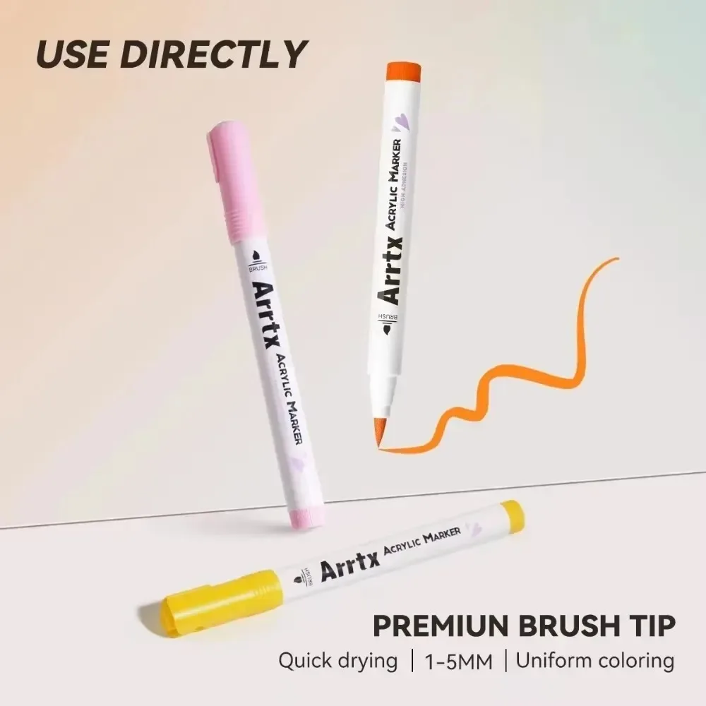 Acrylic Paint Marker Brush Tip Pens For Rock Stone Ceramic Porcelain Mug Wood Graffiti Manga School Art Supplies