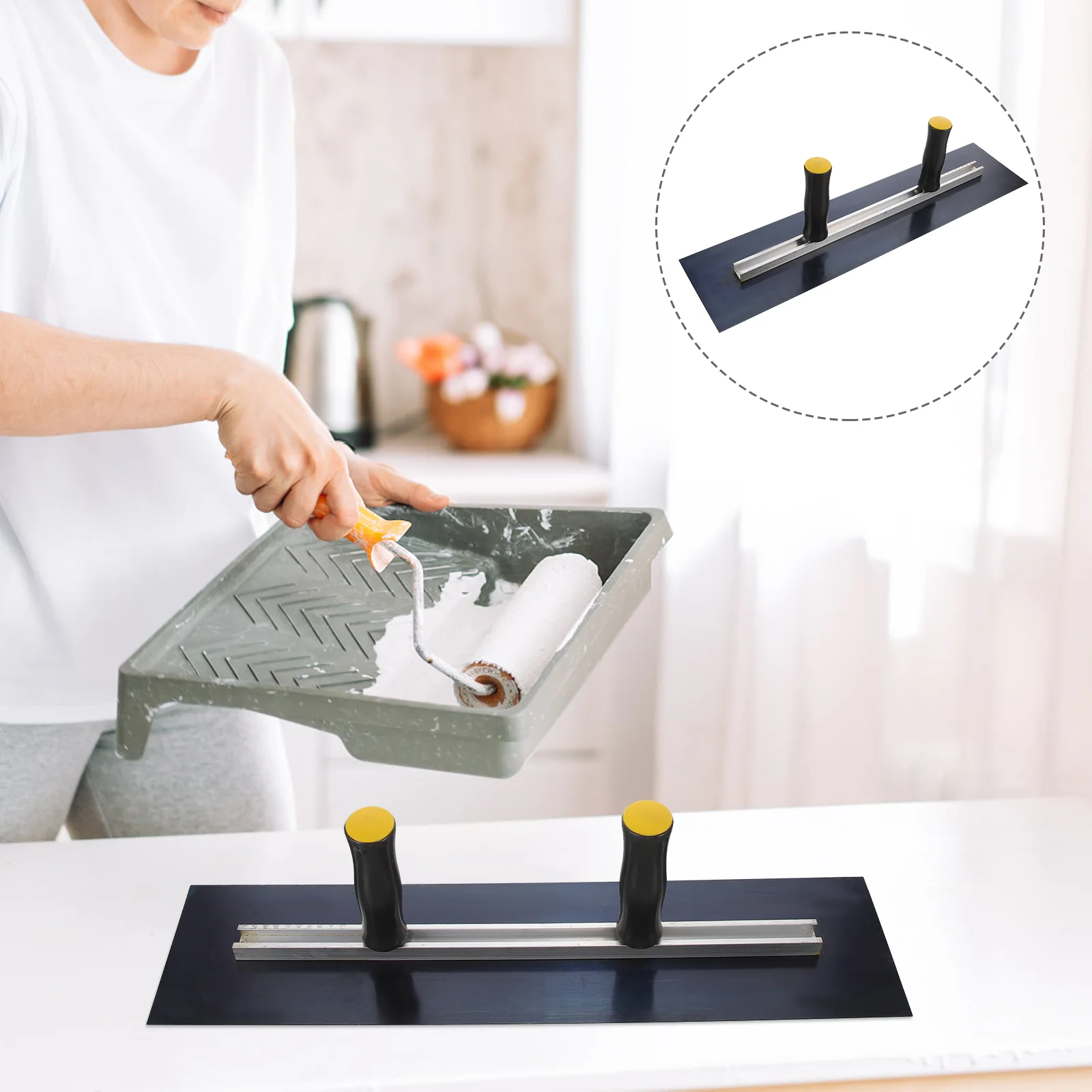Adjustable 50CM Double Handle Large Plastering Trowel Steel Drywall Tool for Wall Smoothing Portable Finishing Spatula Concrete