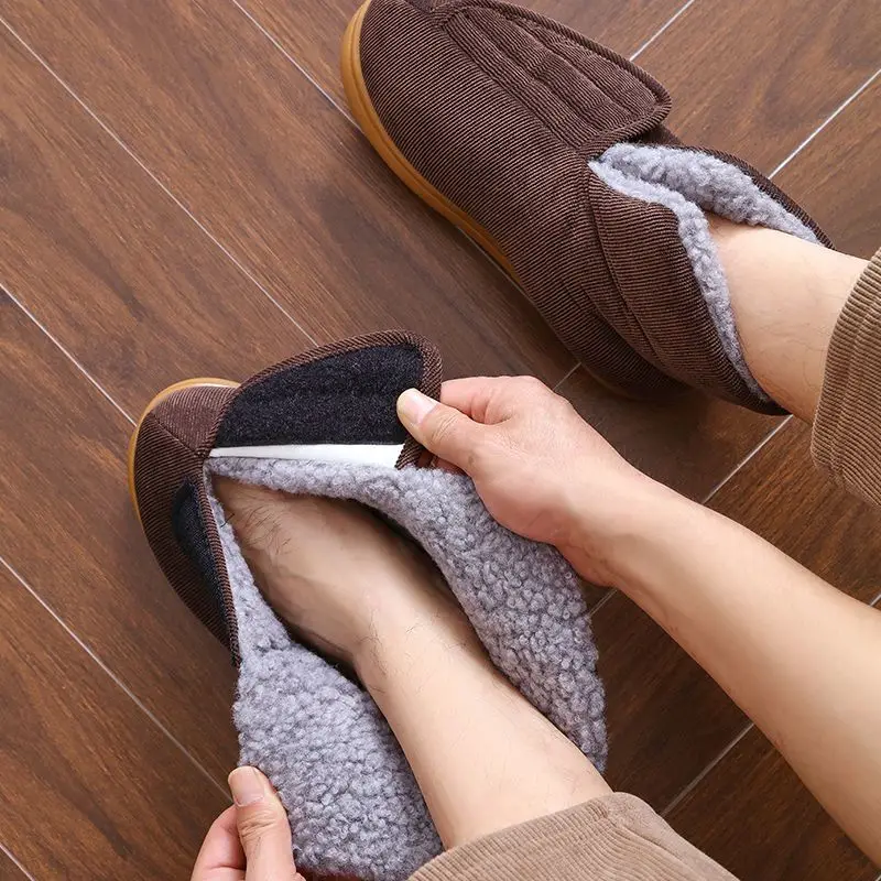 Comfortable Granpa Home Slippers Home Warm Winter Fur Slides Old Men and Women Turned-over Edge Ankle Booties Non-slip Flat Shoe