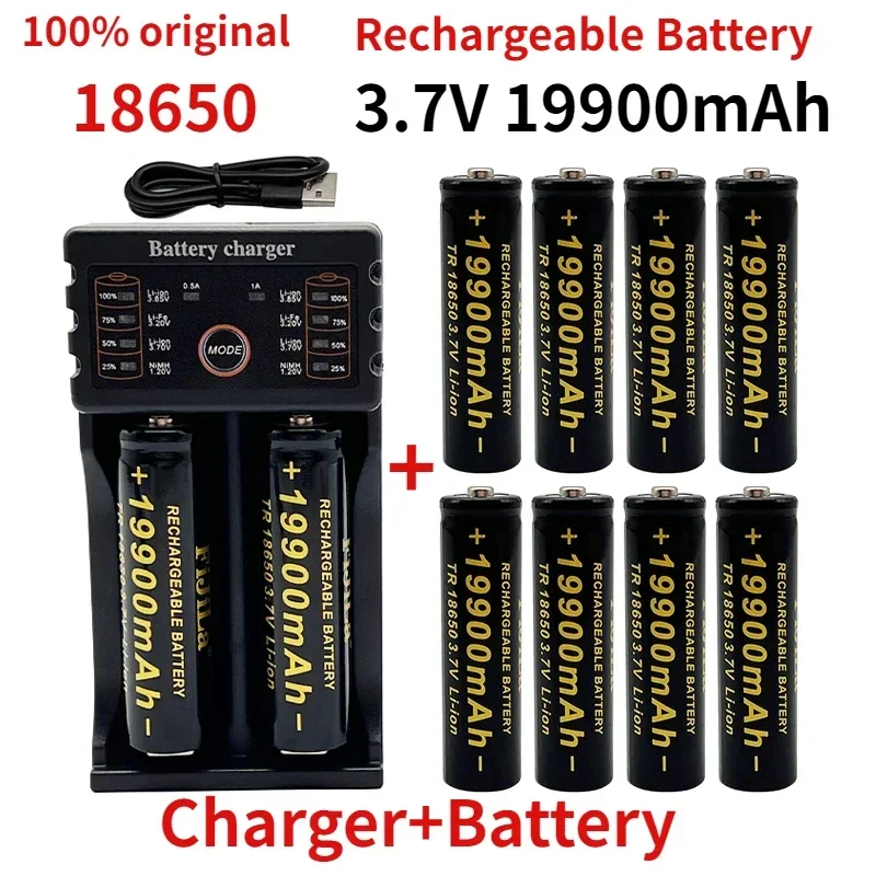

100% New 18650 3.7V 19900mAh Rechargeable Lithium-ion Battery with LED Flashlight Toy Battery and Charger