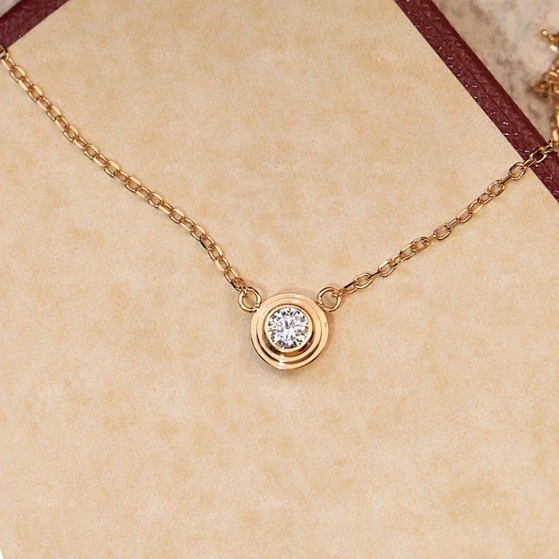 Hot selling new 925 sterling silver flying saucer single diamond necklace women's fashion simple luxury brand jewelry party gift