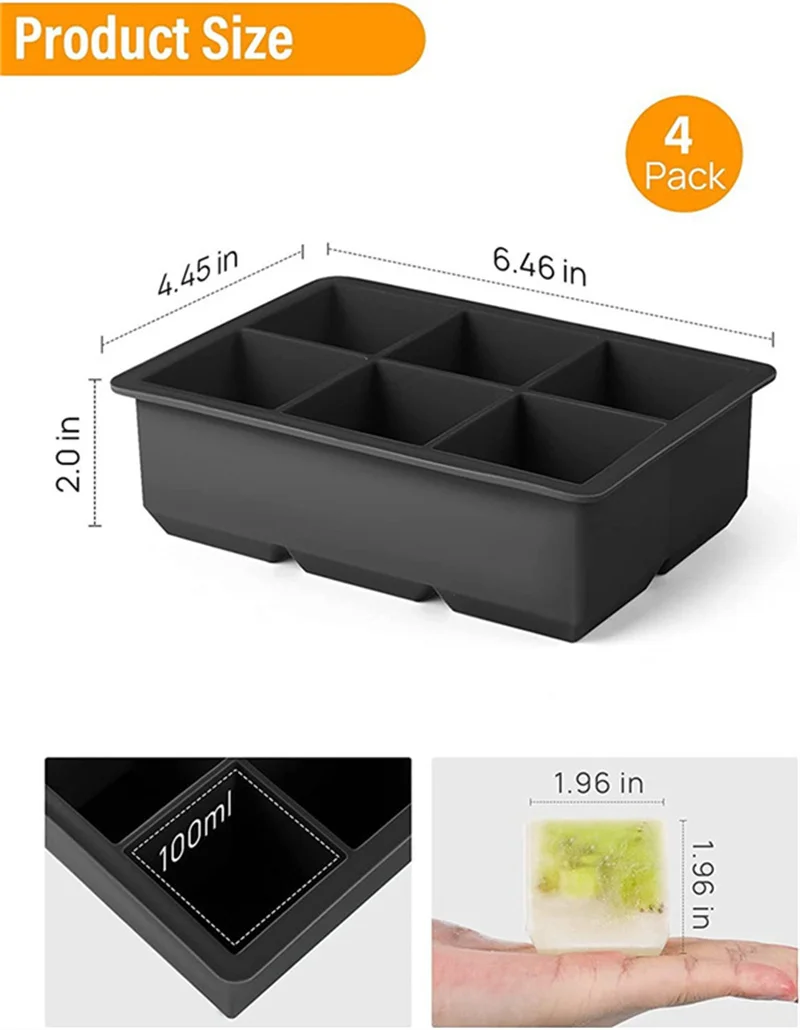 Grid Big Ice Food Mold Giant Jumbo Large Food Grade Silicone Ice Cube Square Tray Mold DIY Maker Cube Tray silicone ice cube maker,ice maker