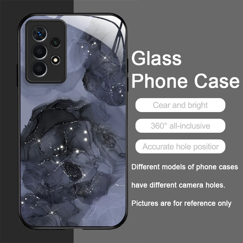 Luxury Black Rose Flower Graphic Tempered Glass Phone Case Cover