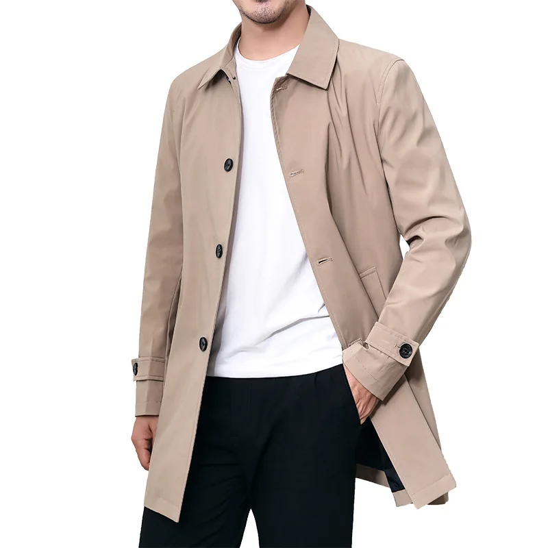 Mens Overcoat Business Casual Autumn Winter Coat Thick Windbreaker Fashion Khaki Long Trench Coat Men Xxxl 4xl Outerwear Boy Hot