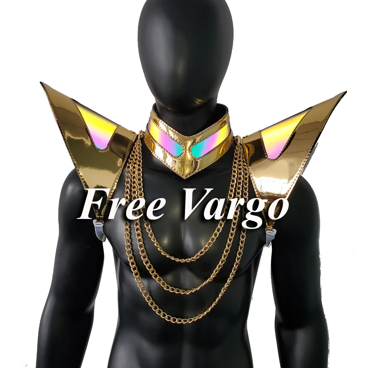 

Burning Man Holographic Gold Edge Reflective Shoulder Armor with Chain ,Rave Festival Costume Shoulder Armor Outfit Clothing