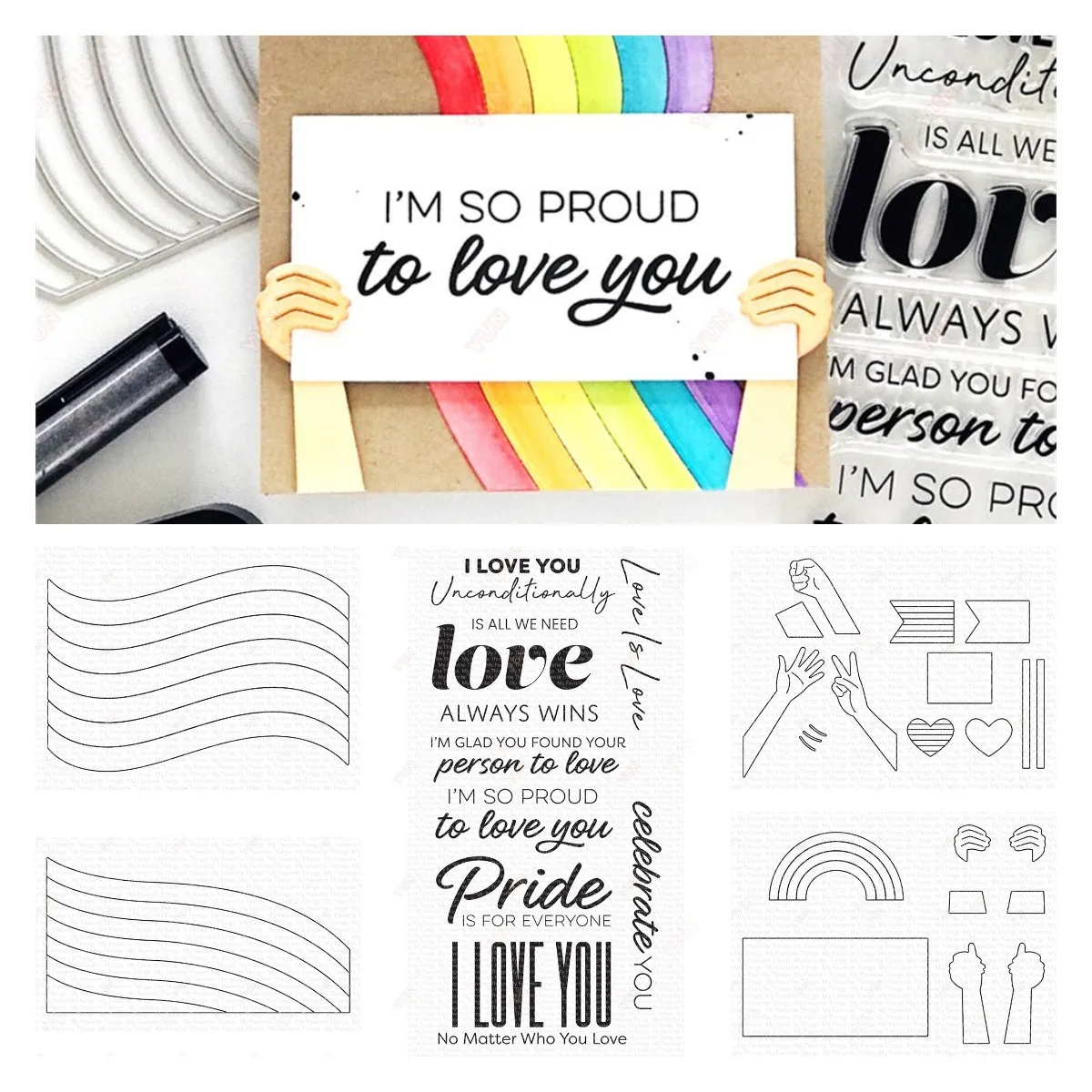 

Metal Cutting Dies Silicone Stamps Scrapbooking Wavy Rainbow Sign of the Times 2023 New in Your Corner