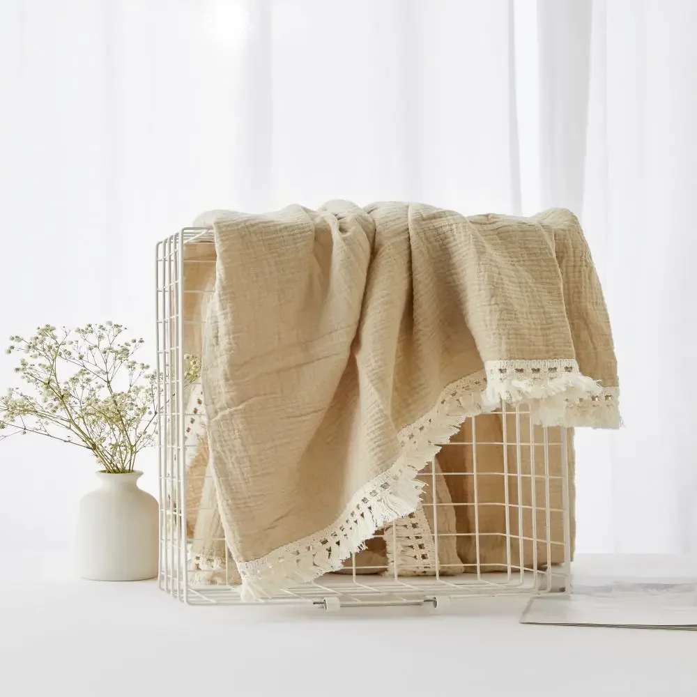 Newborn Cotton Muslin Swaddle Blankets for Newborn Baby Tassel Receiving Blanket Wrap Infant Sleeping Quilt Bed Cover
