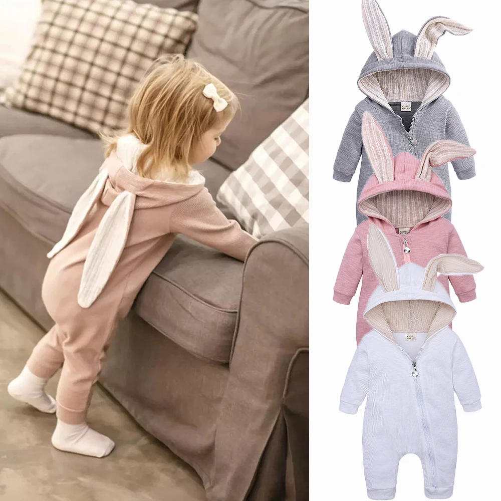 Baby Rompers Cotton Jumpsuit Baby Jumpsuit Autumn Newborn Clothes Baby Girls Pink Bunny Romper Infant Cute Toddler Playsuit Overalls Boys Long Sleeve