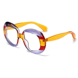 Luxury Oversized Round Glasses for Women - Stylish Red & Green Fashion Eyewear (Blue Orange)