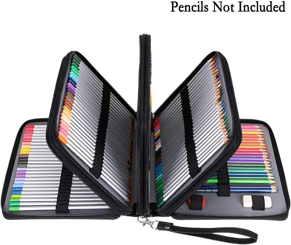 200 Slots Colored Pencil Organizer Deluxe PU Leather Pencil Case Holder With Removal Handle Strap Box for Artist