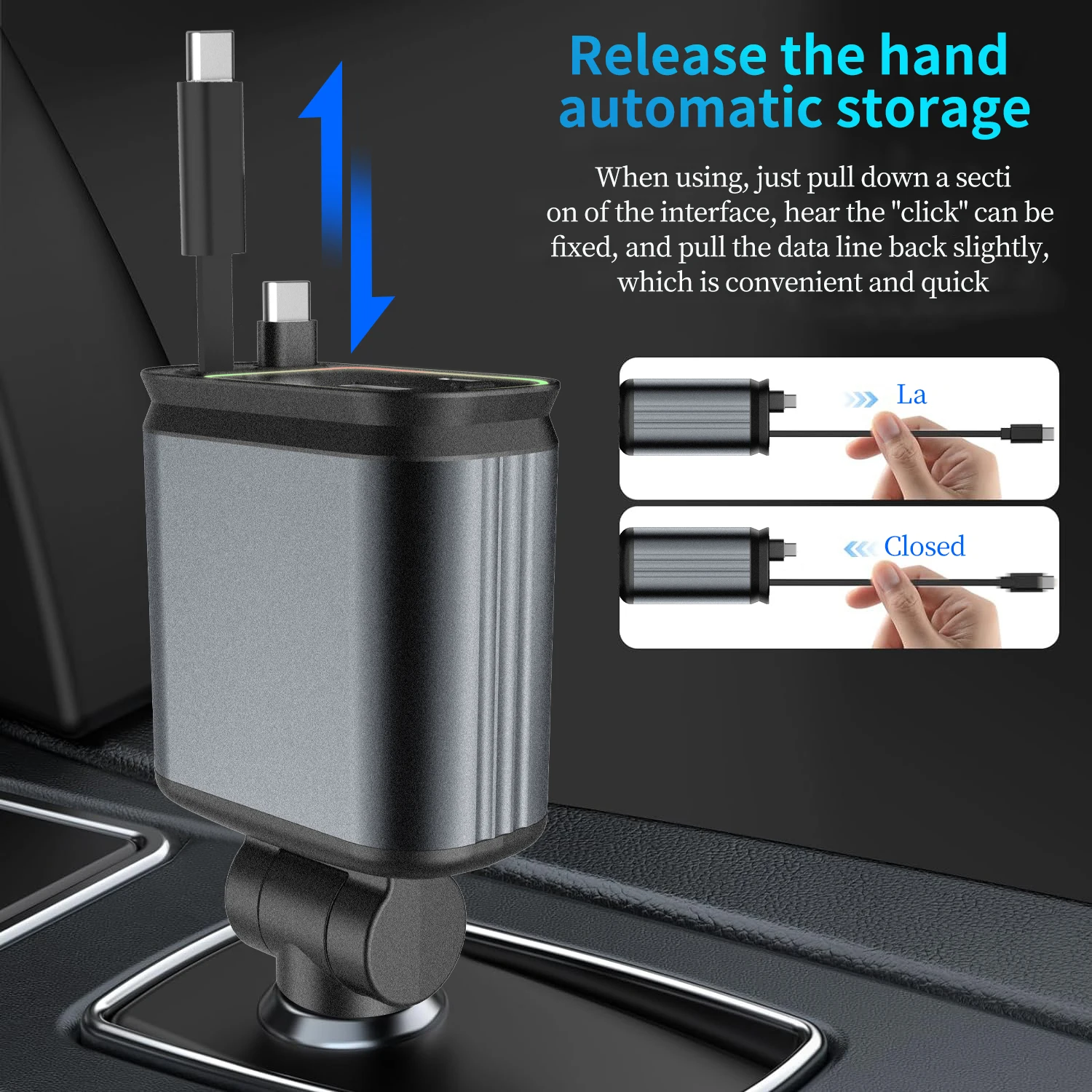4-in-1 Car Charger with 2 Retractable Cable 120W Fast Charger Power Adapter Car Charger With Starlight For IOS Android Phones 3