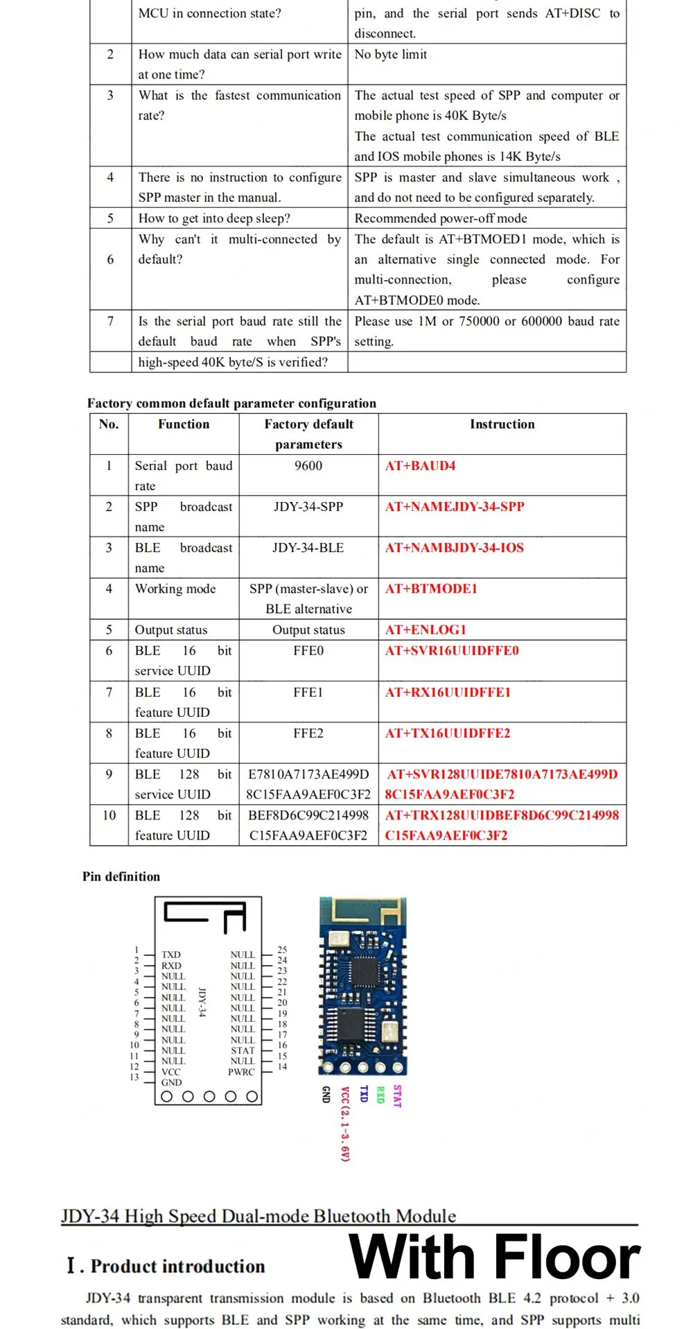 4,2 JDY-34 SPP-C Host Dual-Mode 2,4g Bluetooth-Modul 4db Drucker unterstützt Multi-Maschine-Verbindung kompatibel mit HC-05 HC-06 – Detail 3
