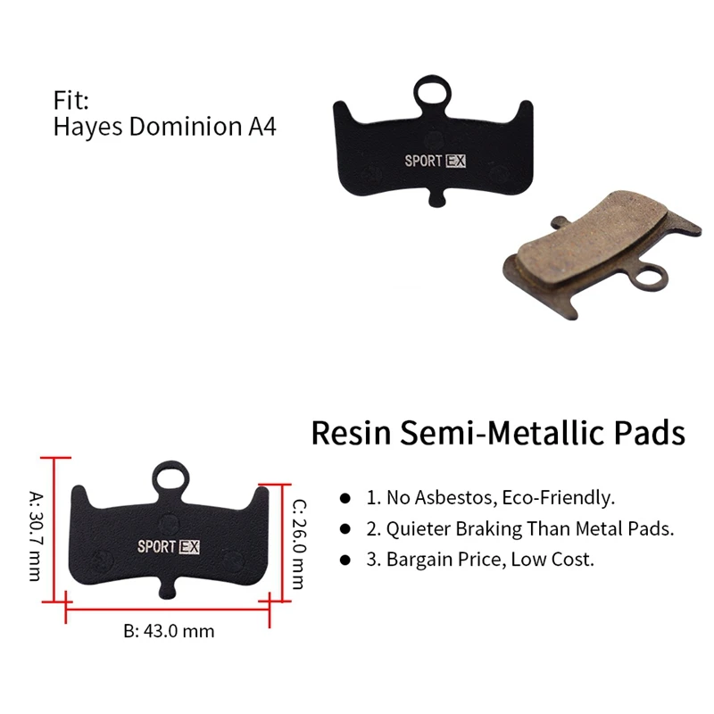 4 Pairs Bicycle Disc Brake Pads For Hayes Dominion A4