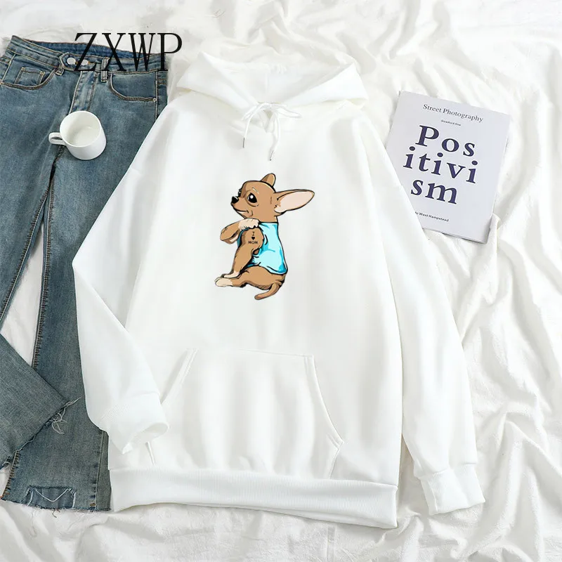 

Women Kawaii Chihuahua Hoodies Sweatshirt Print I Love Mom Cartoon Cute Dog Hoodie Oversized Streetwear Pink Tops Casual Hoody