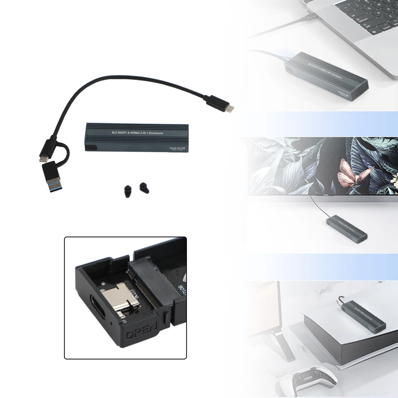Artudatech M.2 NVME SSD Adapter USB 3.1 Case Hard Drive Enclosure Dual Protocol M2 NVMe Box