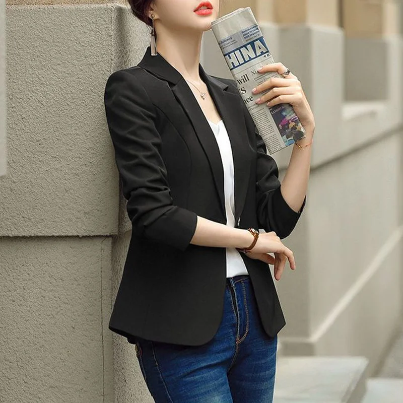 2024 Summer Commuting Minimalist OL Style Fashionable Trend Slim Fit Solid Color Versatile One Button Three Quarter Suit Jacket