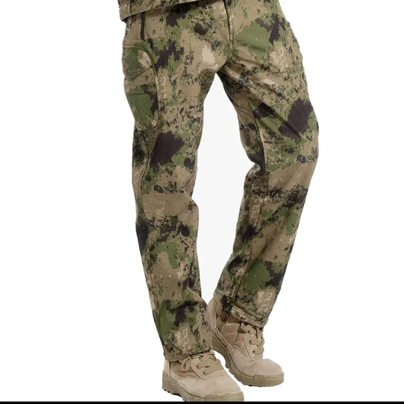 Men's Camo Fleece Cargo Pants Camouflage Softshell Tactical Hunting Pants Waterproof Hunt Overalls Trousers