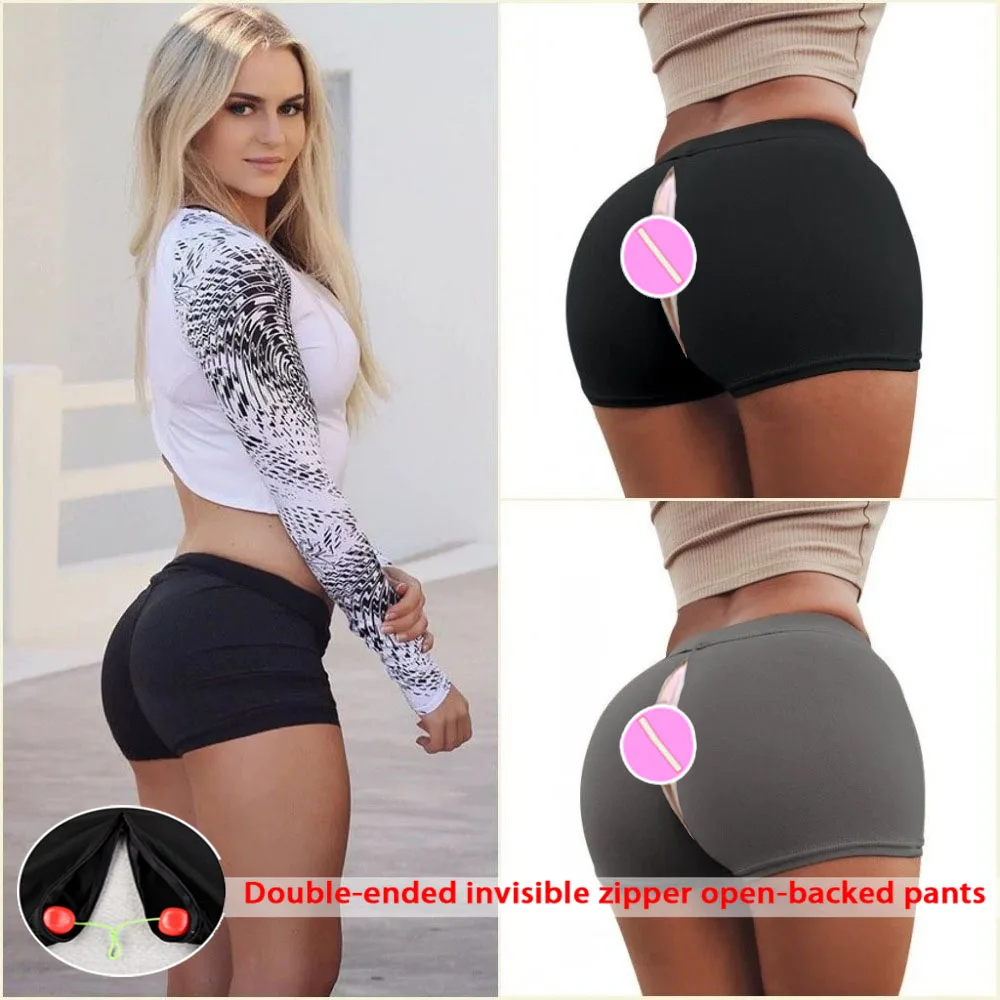 Woman Summer Open Crotch Sexy Leggings Gym High Rise Breathable Hot Pants Sport Outdoor Sex Clubwear Crotchless Short Trousers
