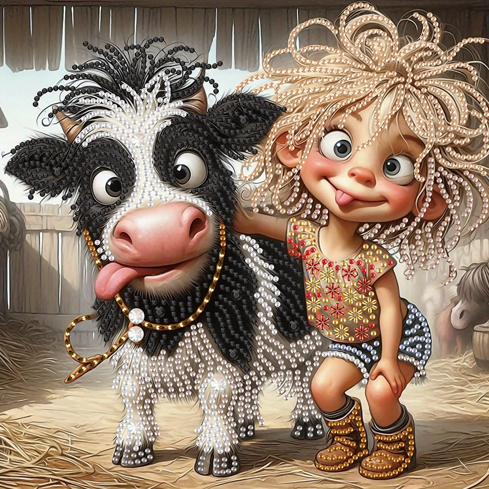 DIY Girl and Cow 5D Special Shape Diamond Art Kits for Beginners Home Wall Decoration Gift