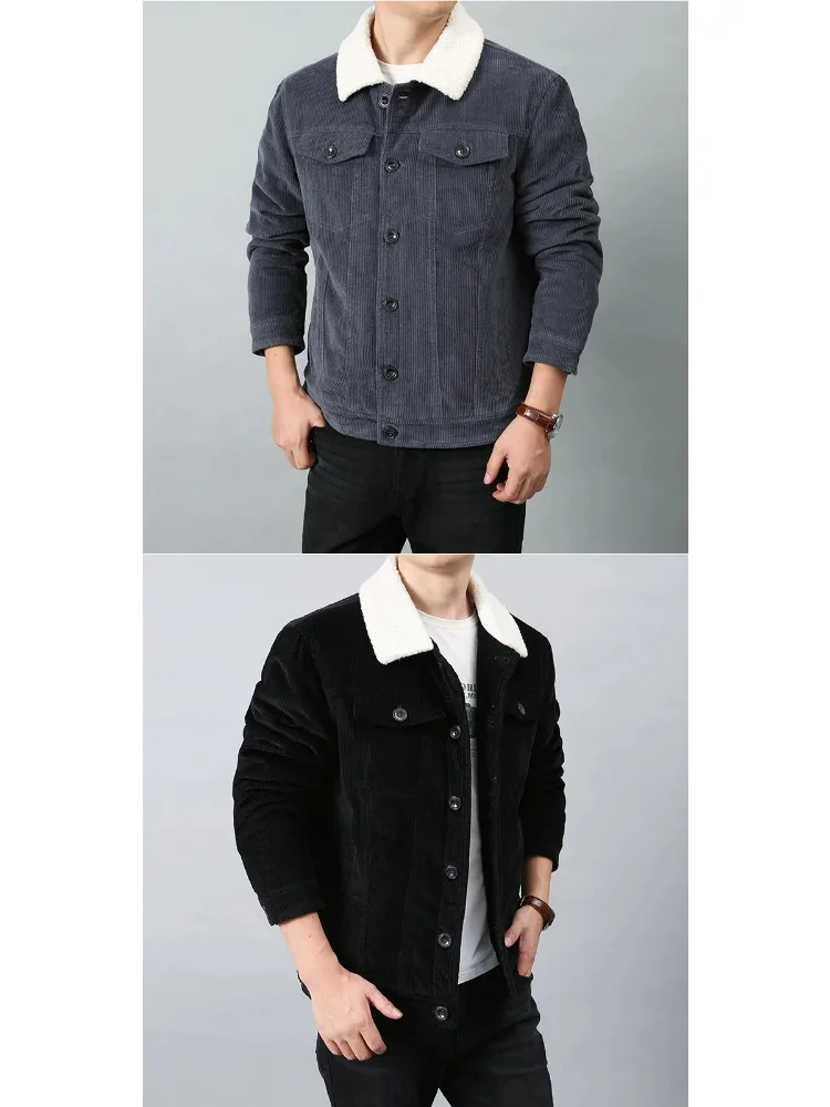 Mens Padded Corduroy Parka Jacket - Warm Windbreaker with Fur Collar