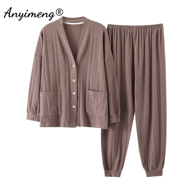 

Fashion Loungewear Women Japanese Kimono V Neck Cardigan Button Front Leisure Cotton Home Clothes Solid Pajamas Big Size 4xl 5xl