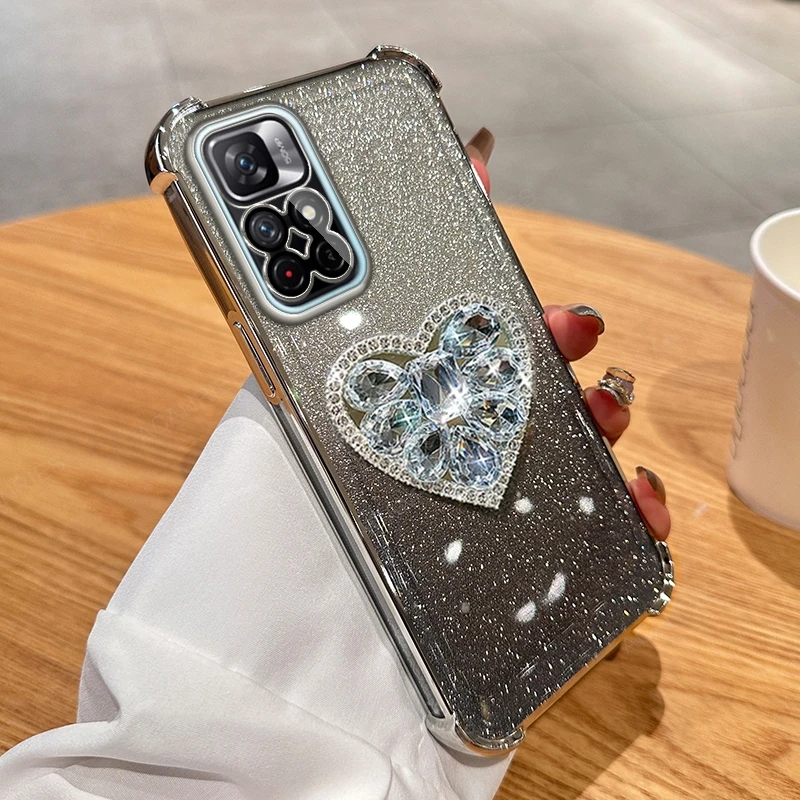 Glitter Diamond Heart Stand Anti-Shock Plating Smartphone Case Cover