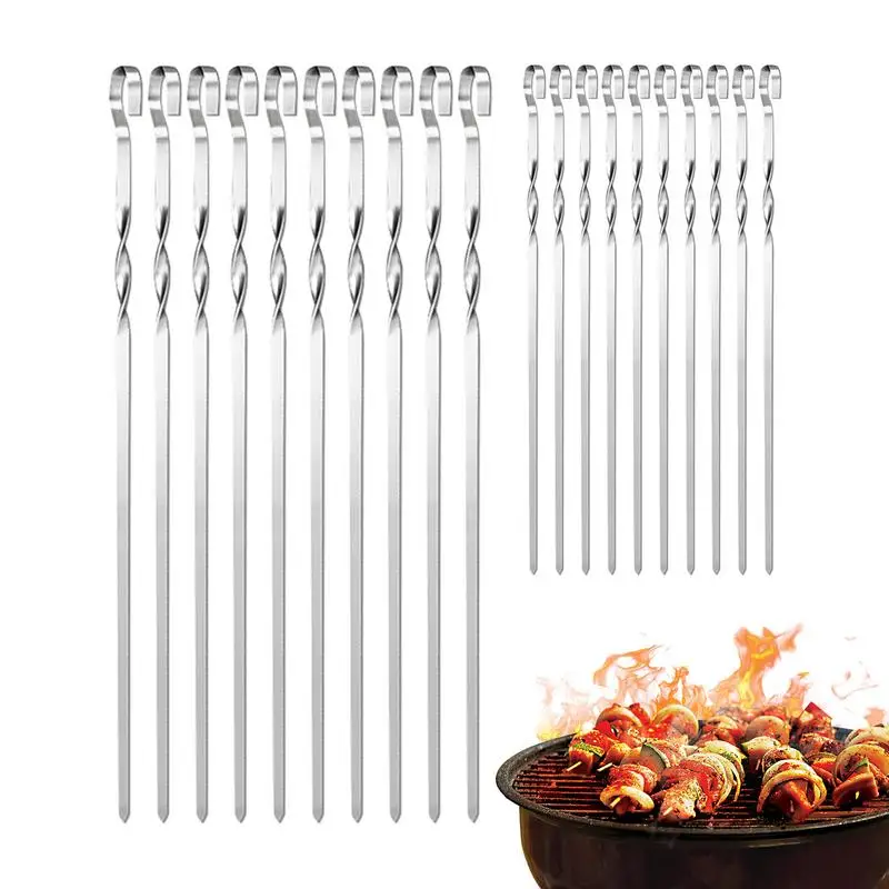 

Kebab Skewers For Grilling Stainless Steel Skewers BBQ Camping Flat Forks Shish Kebab Gadgets Skewers for Barbecue Outdoor Gril