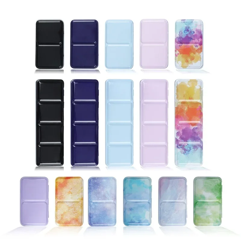 Solid Watercolor Paint Box DIY Sub-packaging Iron Box Three-fold Portable Color Tray with Card Slot Multi-color Optional