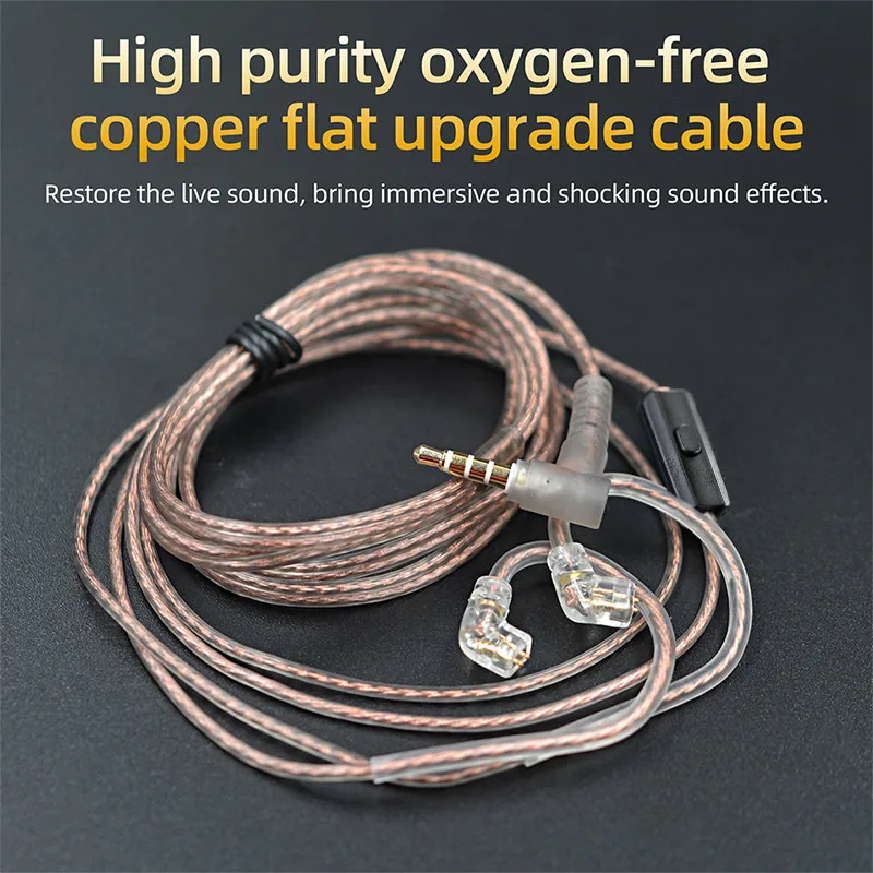 KZ ZS10 ZSN ZEX PRO In Ear Cable High-Purity Oxygen-Free Copper Twisted Earphone Cable 2 pin Cable Silver Plated Cable With Mic