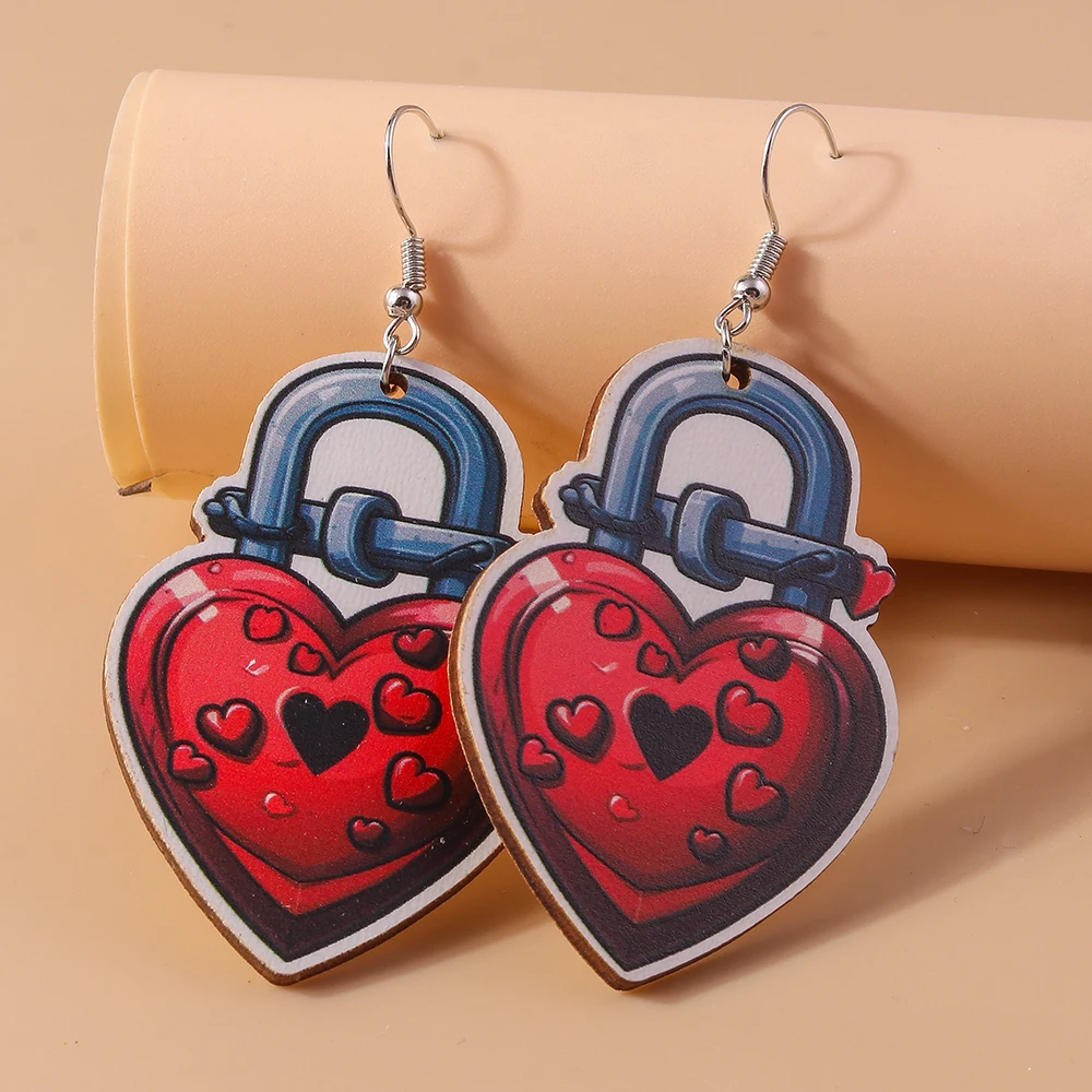 Aihua Romantic Wooden Red Heart Earrings Dwarf Kiss XOXO Love Letter Pendant Earrings for Women Valentine's Day Jewelry Gifts images - 6