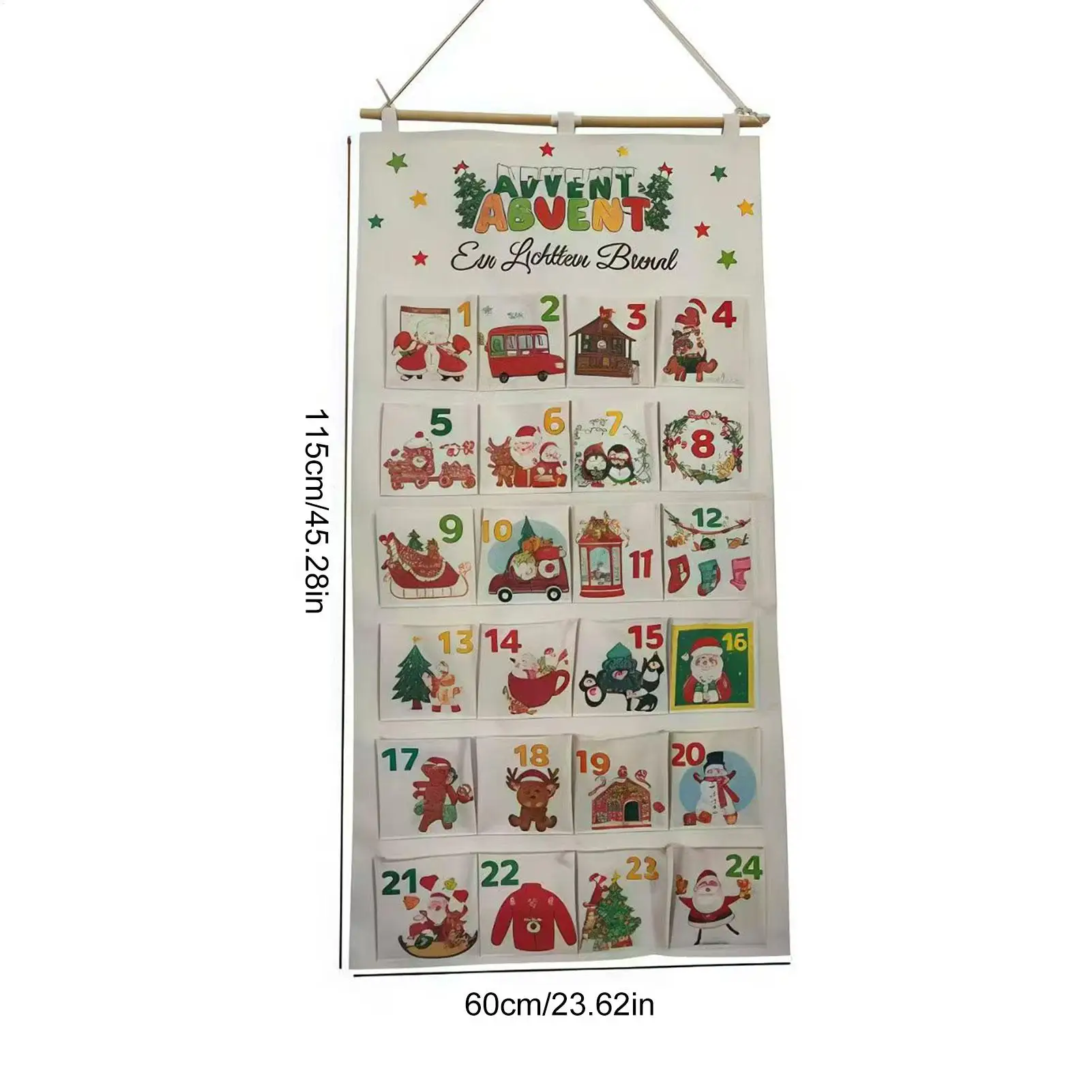 Christmas Fabric Advent With Pockets 24 Days Storage Bag Refillable Countdown Calendar Bag For Living Room Study Apartment Wall
