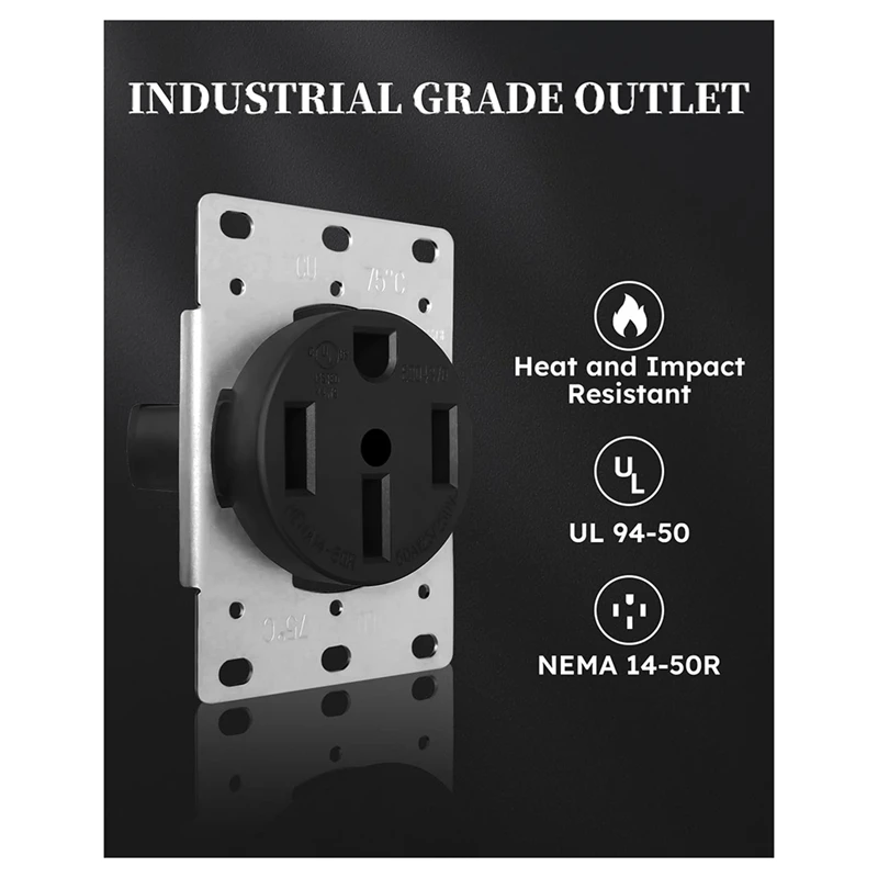 NEMA14-50 Outlet By Industrial Grade For Even Safer, Silver EV Charging 50Amp 125/250V Receptacle