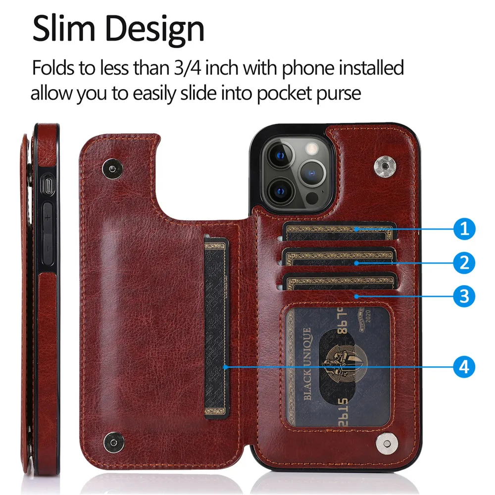 Luxury Retro Leather Wallet Case with Card Slots and Flip Cover