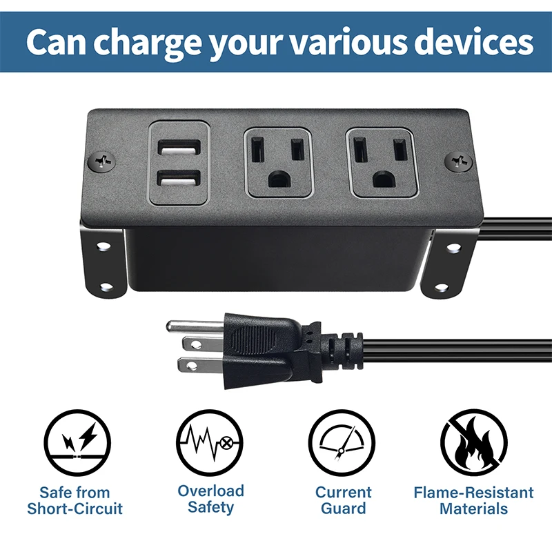 USB Power Strip Desktop Socket Embedded American Standard Concealed Installation Office Furniture Hidden Desktop Computer Desk