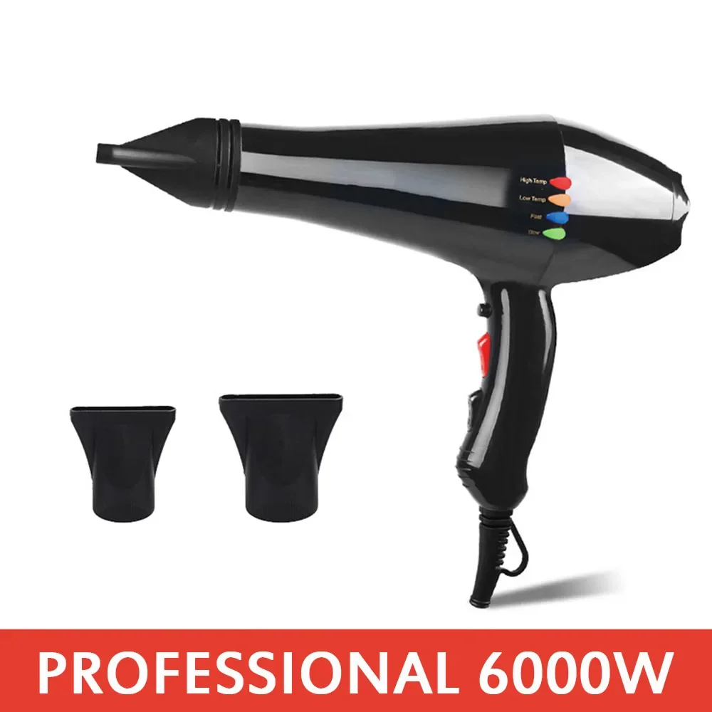 Hair Dryer Portable Hair Dryer Hair Styler Air Hair Styler Hair Styling Set 6000W Hair Dryer 6 Gears Low Noise Lightweight Blower with 2 Nozzles For Salon High Speed Strong Wind