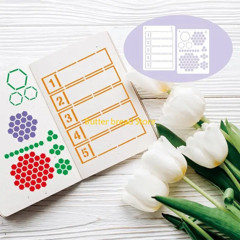 W89C 24Pcs 실용 저널 스텐실 노트북 일기 스크랩북 DIY 5x7 용 시간 절약 플래너 용 빨 수있는 드로잉 템플릿