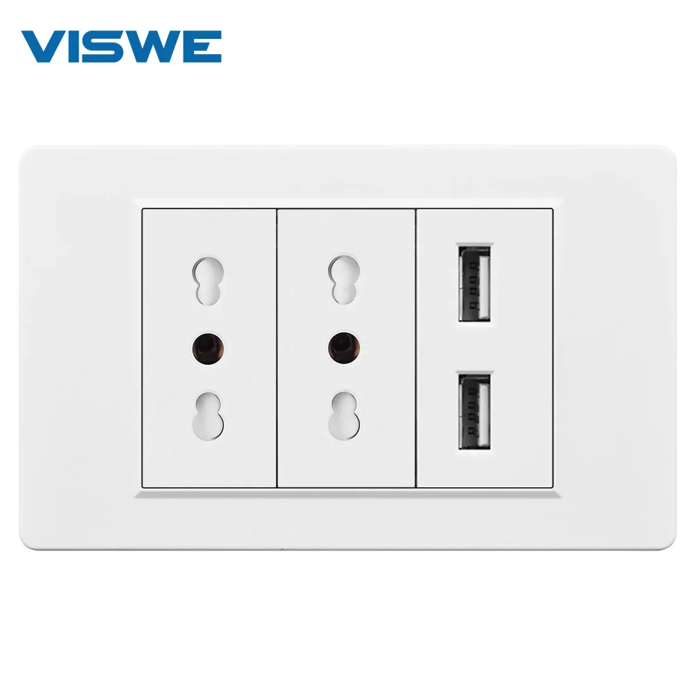 VISWE 칠레 이탈리아 소켓 Type-C USB 플러그 20W 고속 충전 118*72mm PC 패널, USB 충전 소켓
