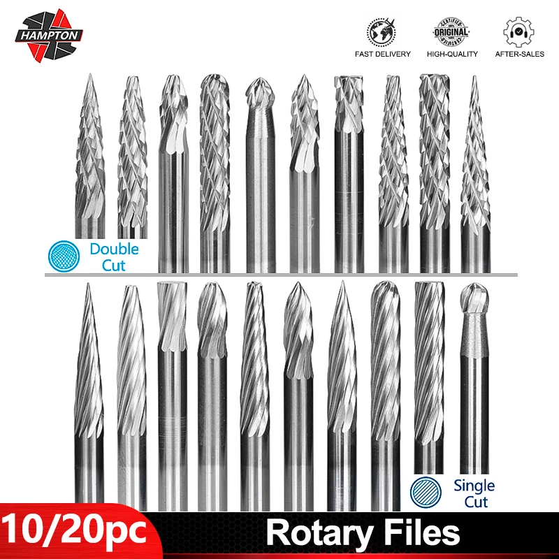HAMPTON 3 x 3 mm Hartmetall-Rotationsfräser, 10/20 Stück, Rotationsfeile für Single Cut und Double Cut Rotationsfeile, Rotationswerkzeug-Zubehör