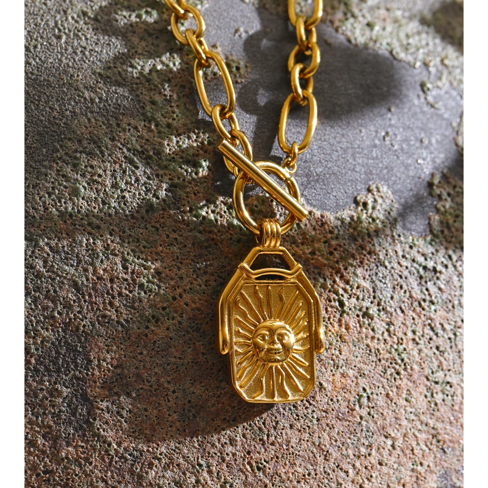 Yhpup Rectangle Double-Sided Sun Moon Pendant Necklace