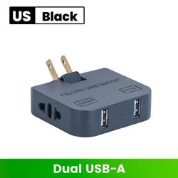 Universal Travel Adapter with 180° Rotatable Power Conversion (Black US 2USB)