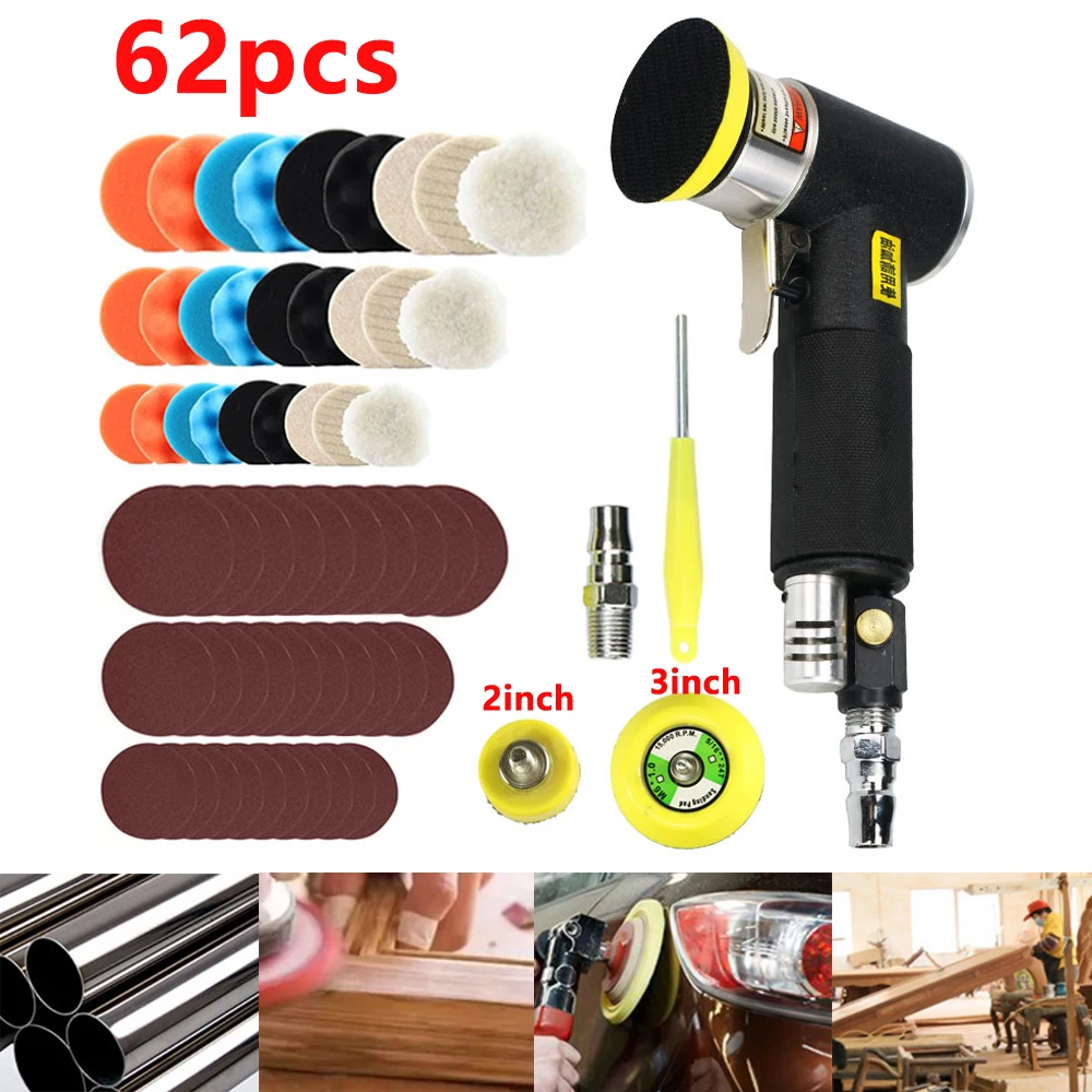 

2"/3" Orbital Air Sander Mini Pneumatic Grinding Machine Set for Car Metal Polishing High Speed Air Powered Polisher Air Tool