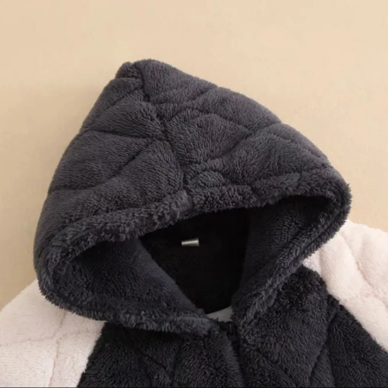 Sleepwear Men's Thick Plush Three-layer Cotton Insulation Coral Velvet Autumn Winter Male Home Clothing Zipper Hood Loungewear